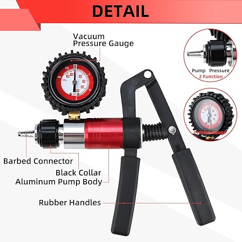 Miniatura 5 de BTSHUB Juego de 21 piezas de probador de bomba de vacío de mano, kit de herramientas de purga de líquido de embrague de freno, apto para adaptadores