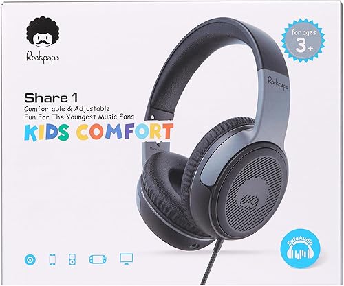 Miniatura 8 de rockpapa Share 1 Auriculares para niños con cable con micrófono y puerto compartido, 85dB94dB volumen limitado, lindo plegable estudiantes niños