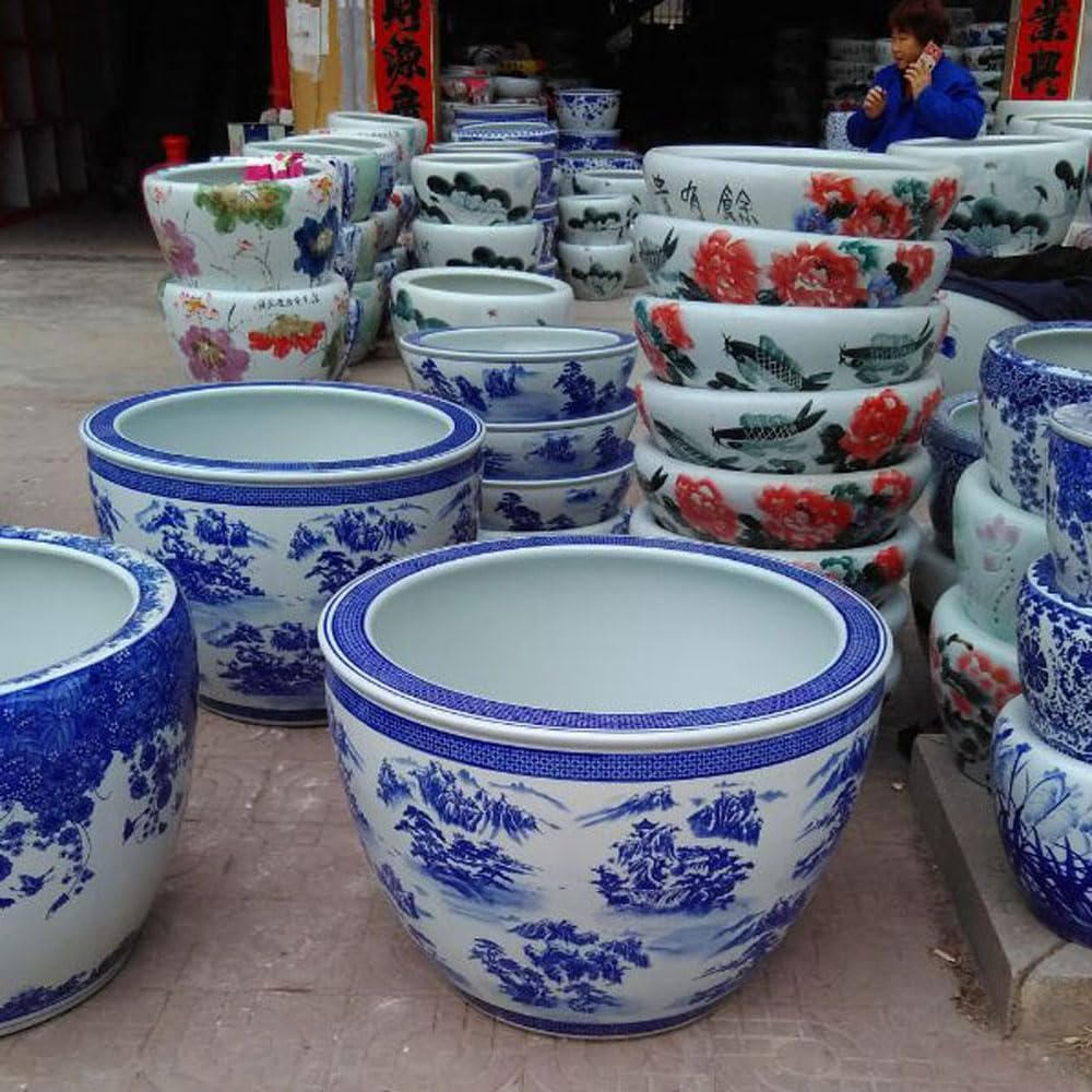 Bardzo duża niebiesko-biała ceramiczna doniczka 1 zestaw chińskich ceramicznych doniczek na kwiaty dekoracyjna 42 cm doniczka z tacami do wewnątrz na zewnątrz biurko ogród balkon