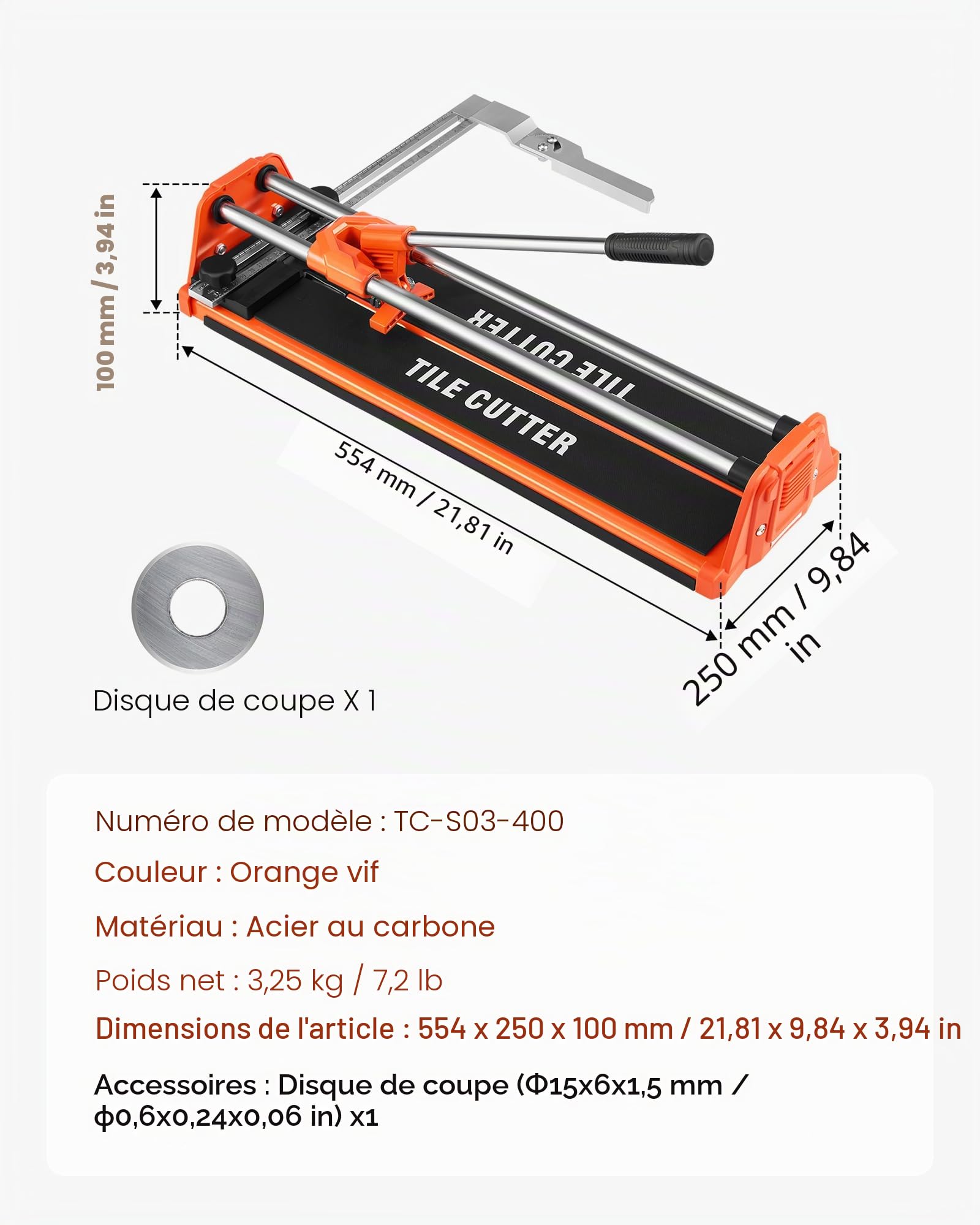 VEVOR Coupe Carreaux Manuel 400 mm Coupe Carrelage Mural et Poli et Céramique, Double Rail, avec Molette en Carbure Tungstène, Poignée Antidérapante, Découpe Précise, pour Professionnels, Débutants