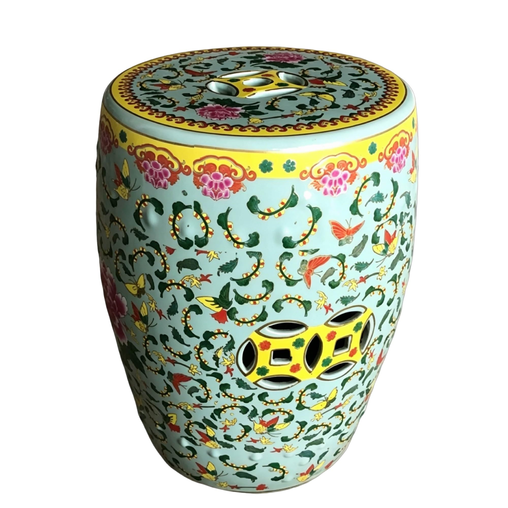 Tabouret en céramique bleu clair : siège tambour chinois chic pour salon et terrasse