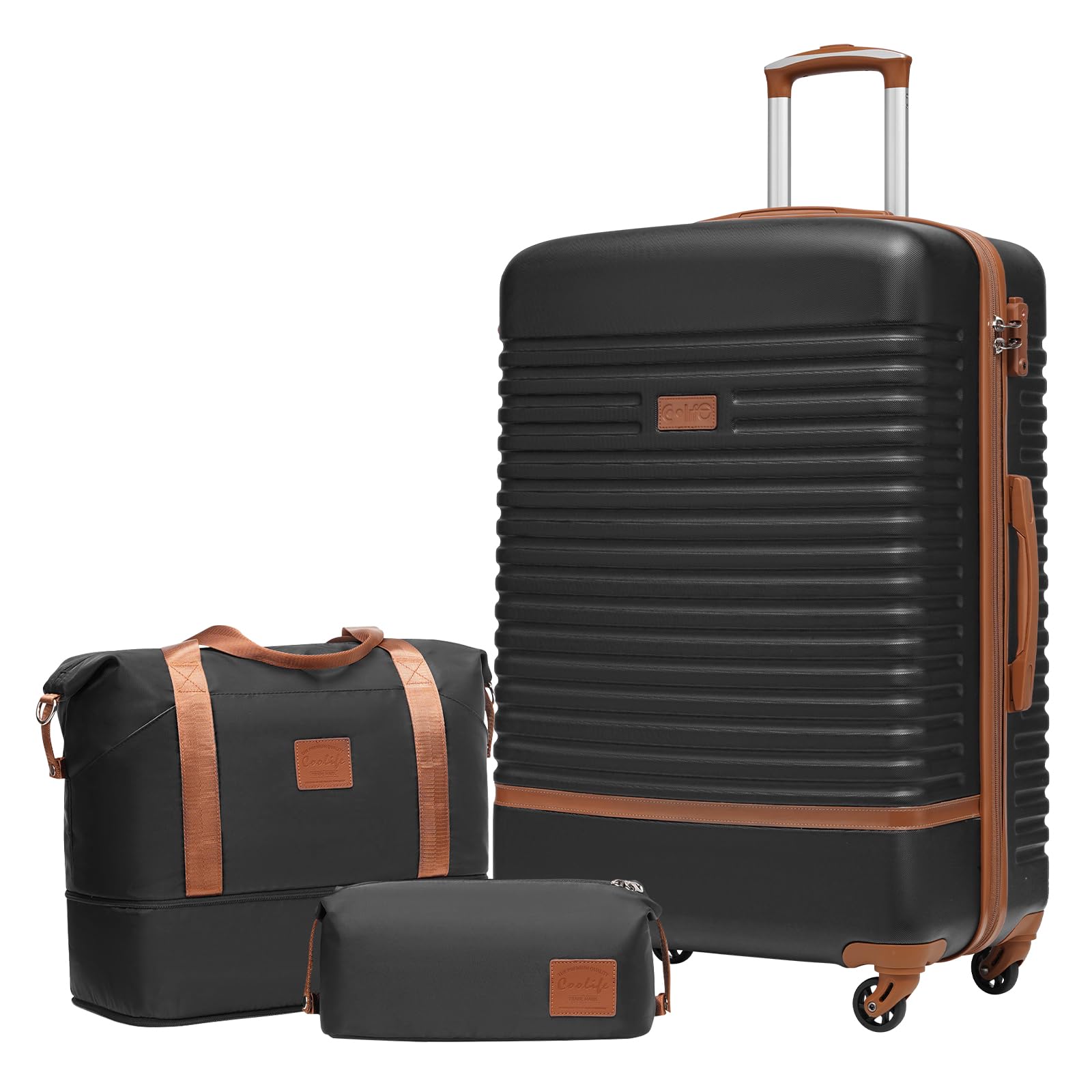 COOLIFE Koffer Trolley Koffer Reisekoffer von ABS Hartschalen Trolley 4 Rollen TSA-Schloss Der Koffer Enthält 1 Reisetasche und 1 Kulturbeutel