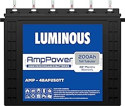 Luminous AmpPower 48AP250TT Tall Tubular Inverter Battery 200Ah Capacity Durable and Reliable Inverter Battery Minimum Maintenance Easy Installation 48 Months Warranty