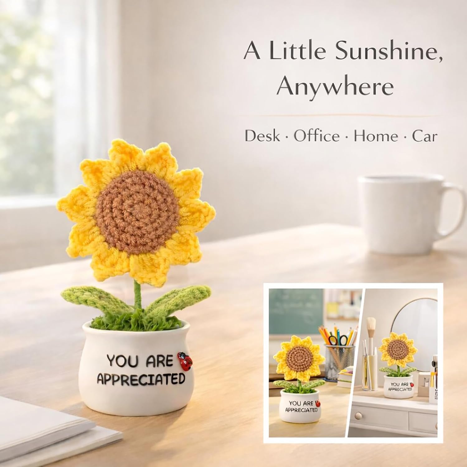 Crochet Sunflower Teacher Gift – Handmade, Never Wilt Desk Decor for Classroom or Office, Thoughtful Thank You Appreciation Gift from Students or Parents - Image 9