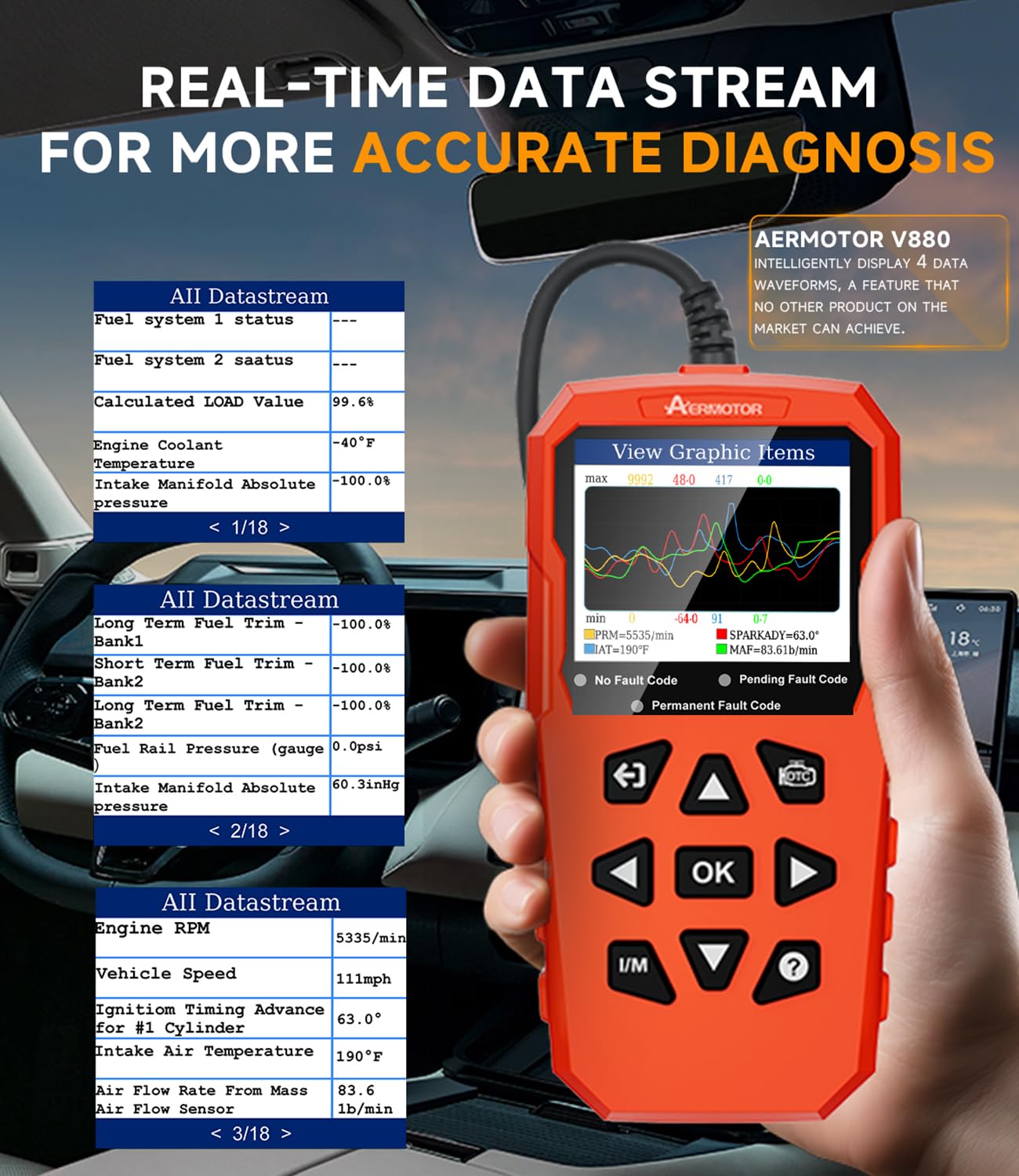 Skaner OBD2, narzędzie diagnostyczne skanera samochodowego V880: czytnik kodów silnika z resetowaniem, danymi na żywo i zamrożoną ramką, tryb 6, tryb 8, narzędzie skanujące OBDII do wszystkich
