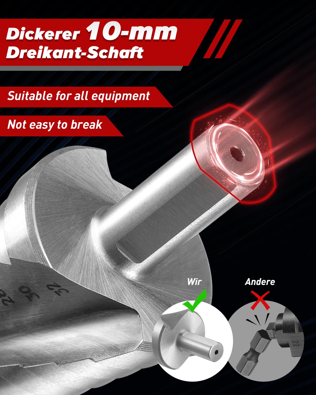 Stufenbohrer, [Profi HSS| Ø 4-32mm], Kegelbohrer für Metall, Edelstahl, Kunststoff, Holz, Schälbohrer mit 10mm Schaft für jedes Bohrfutter, 15 Stufen Lochbohrer, Metallbohrer