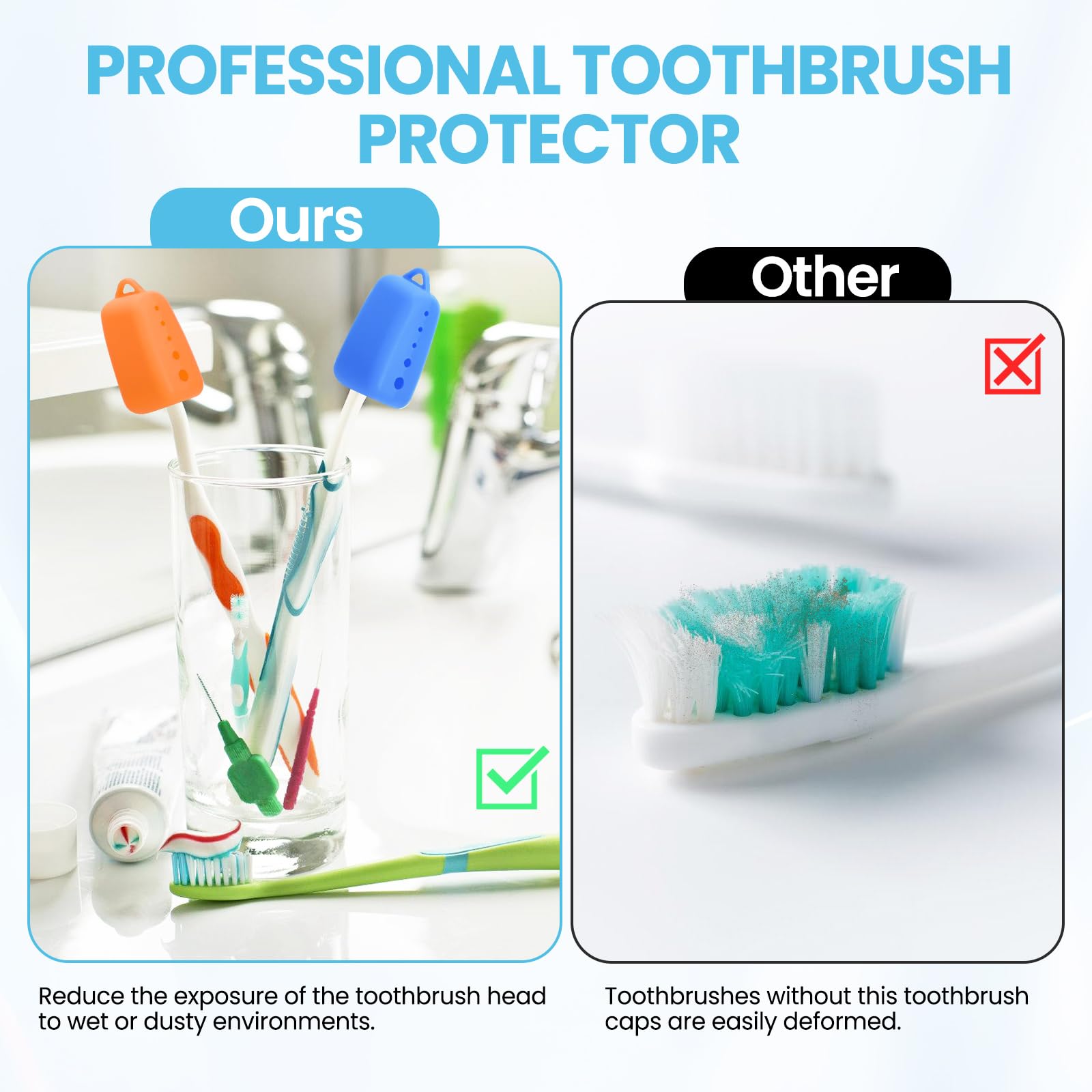 Paquete de 8 fundas de silicona para cepillos de dientes, tapa para cepillos de dientes eléctricos y manuales, esenciales de viaje para cepillos de dientes 3