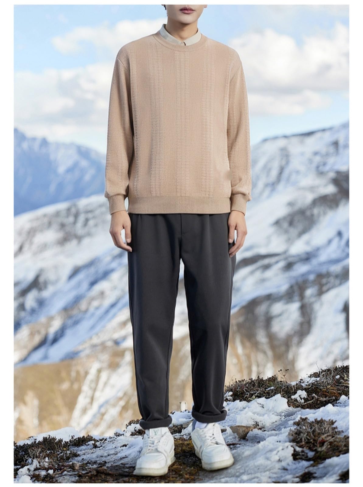 Falso Camisa De 2 Piezas Jersey Suéter Casual Suelto De Otoño E Invierno para Hombres