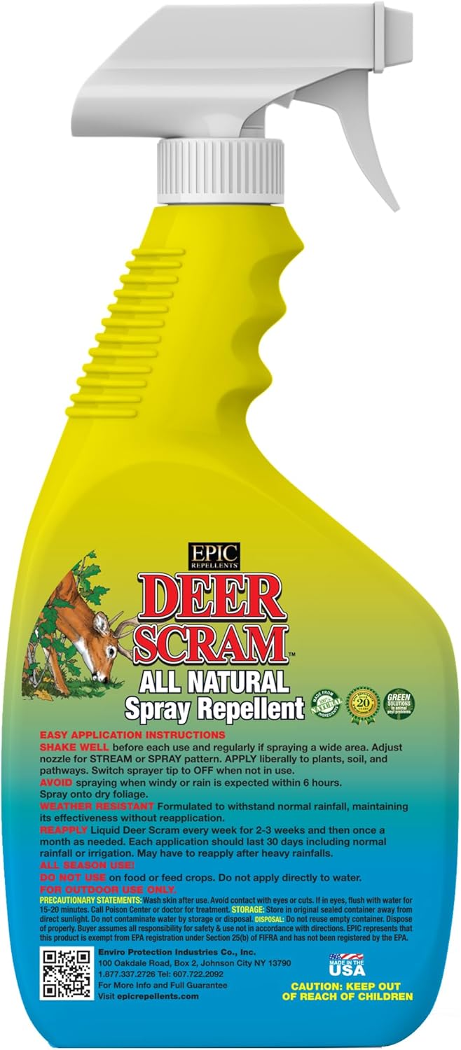 Deer Scram All Natural Granular Repellent - All-Natural, Animal, People and Pet Safe Granule from EPIC Repellents (32 Fl Oz, RTU)