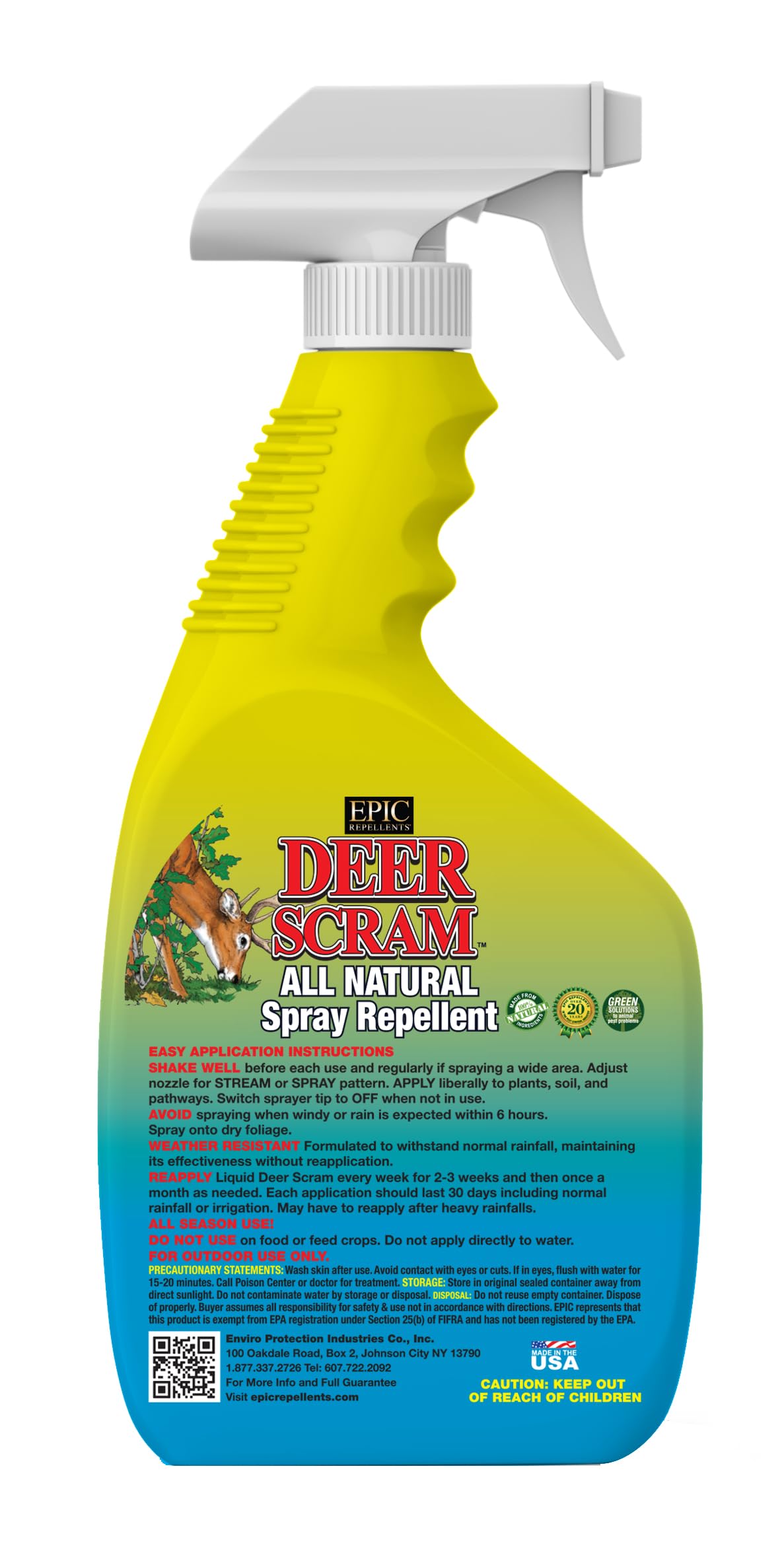 Deer Scram All Natural Granular Repellent - All-Natural, Animal, People and Pet Safe Granule from EPIC Repellents (32 Fl Oz, RTU)