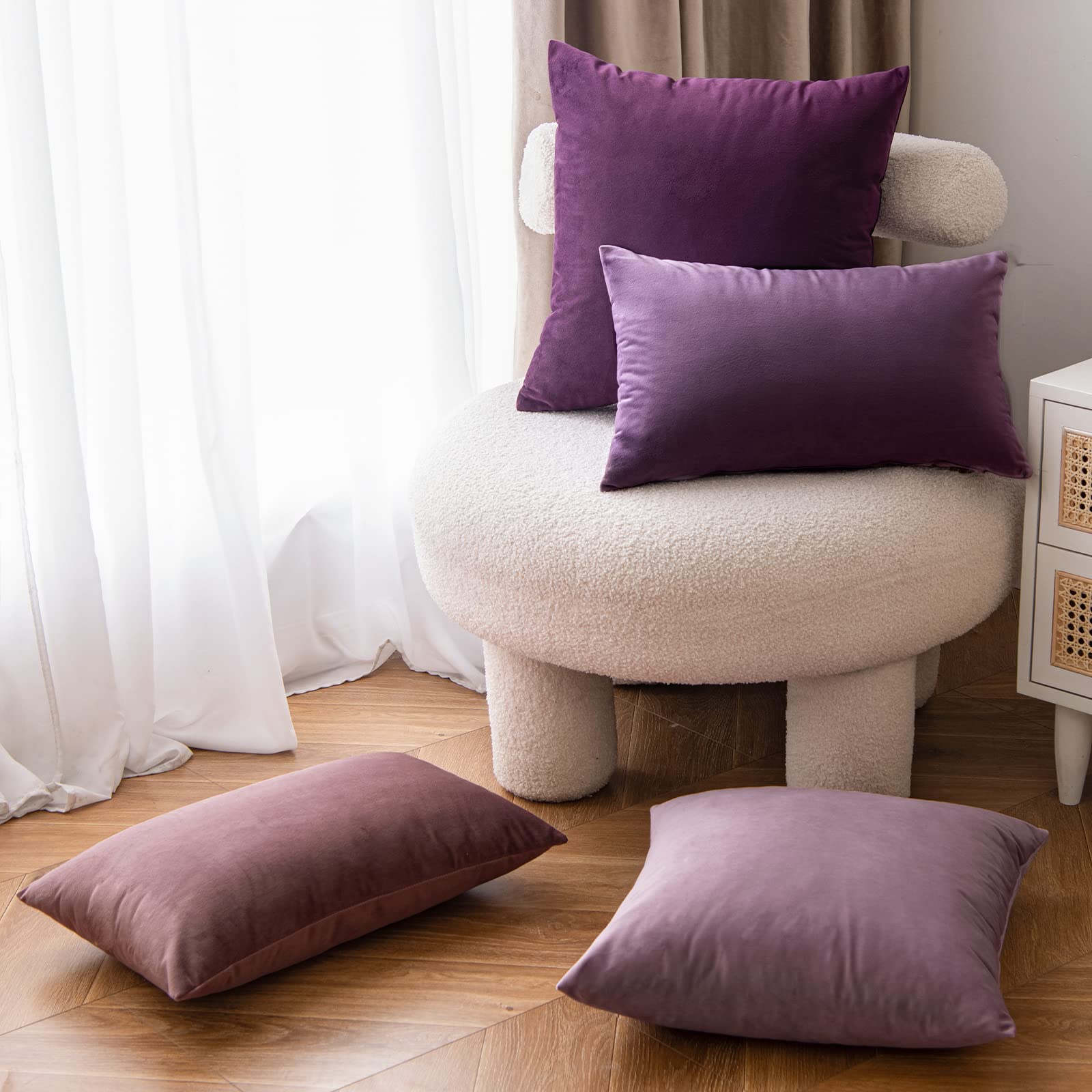 EMEMA fluwelen kussensloop decoratief sierkussen bankkussen lendenkussen met verborgen ritssluiting voor bank slaapkamer set van 2 40 x 40 cm, zuiver wit