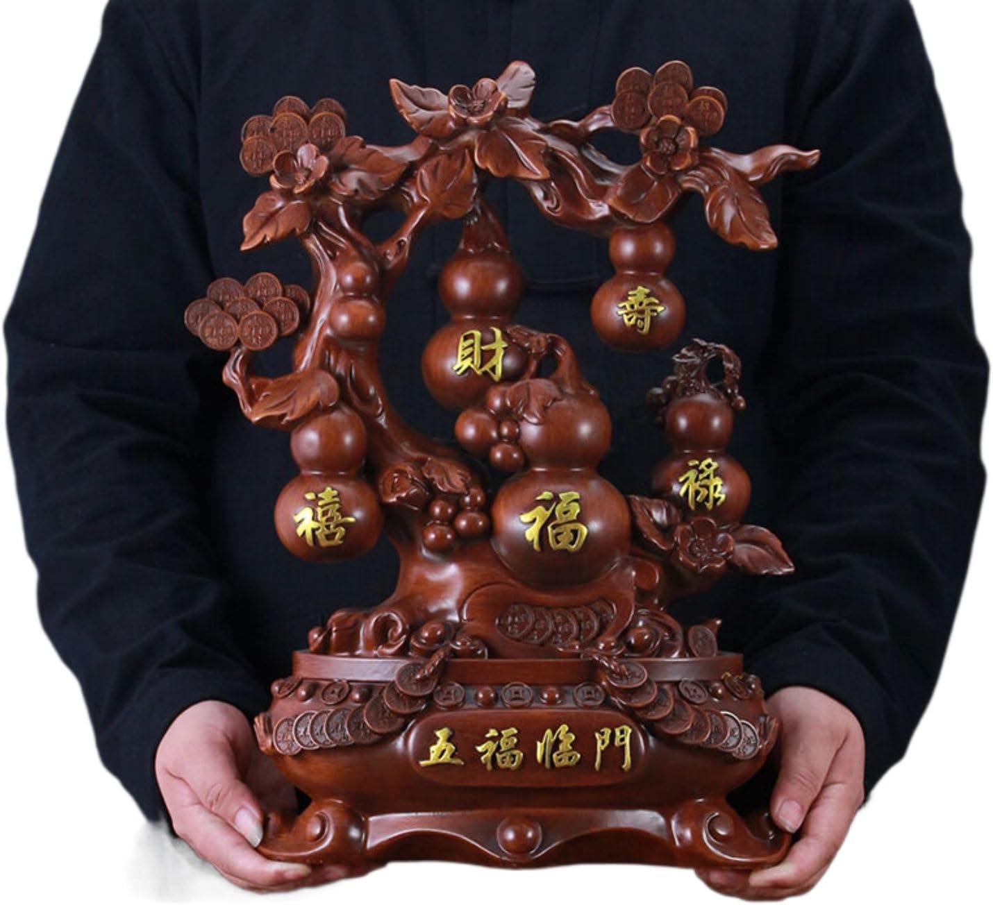 葫芦 Pure Copper Gourd Retro Home Decor Tabletop 摆件 Feng Shui Figurine Home Office Decor Chinese Gifts 招财福禄五福临门客厅乔迁开业公司店铺工艺礼品 8158