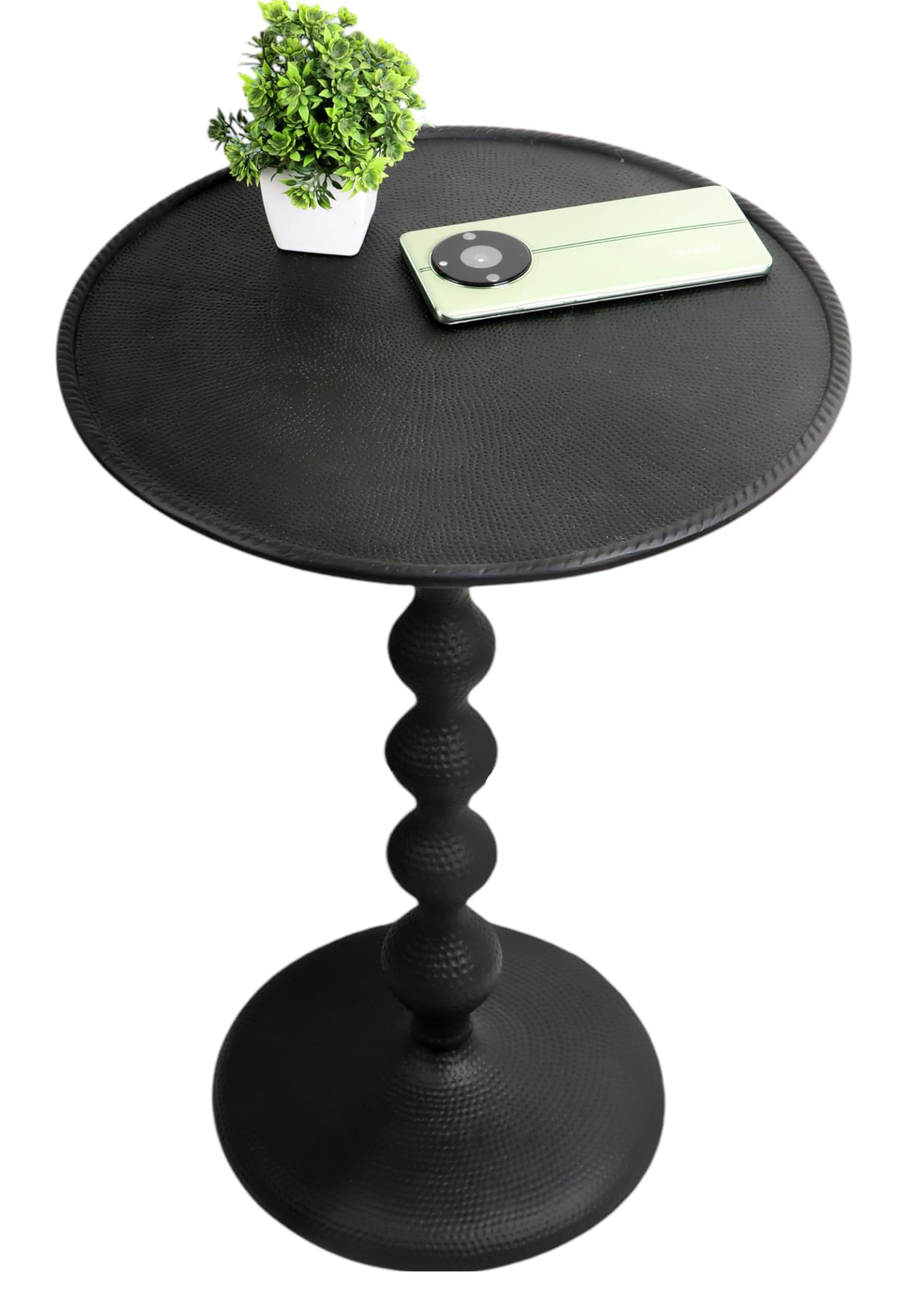CLEENTABLE Accent Round Metal End Table - Bedside End Table Side Table for Living Room, Bedroom, Balcony Hammered Top, Easy Assembly, Modern