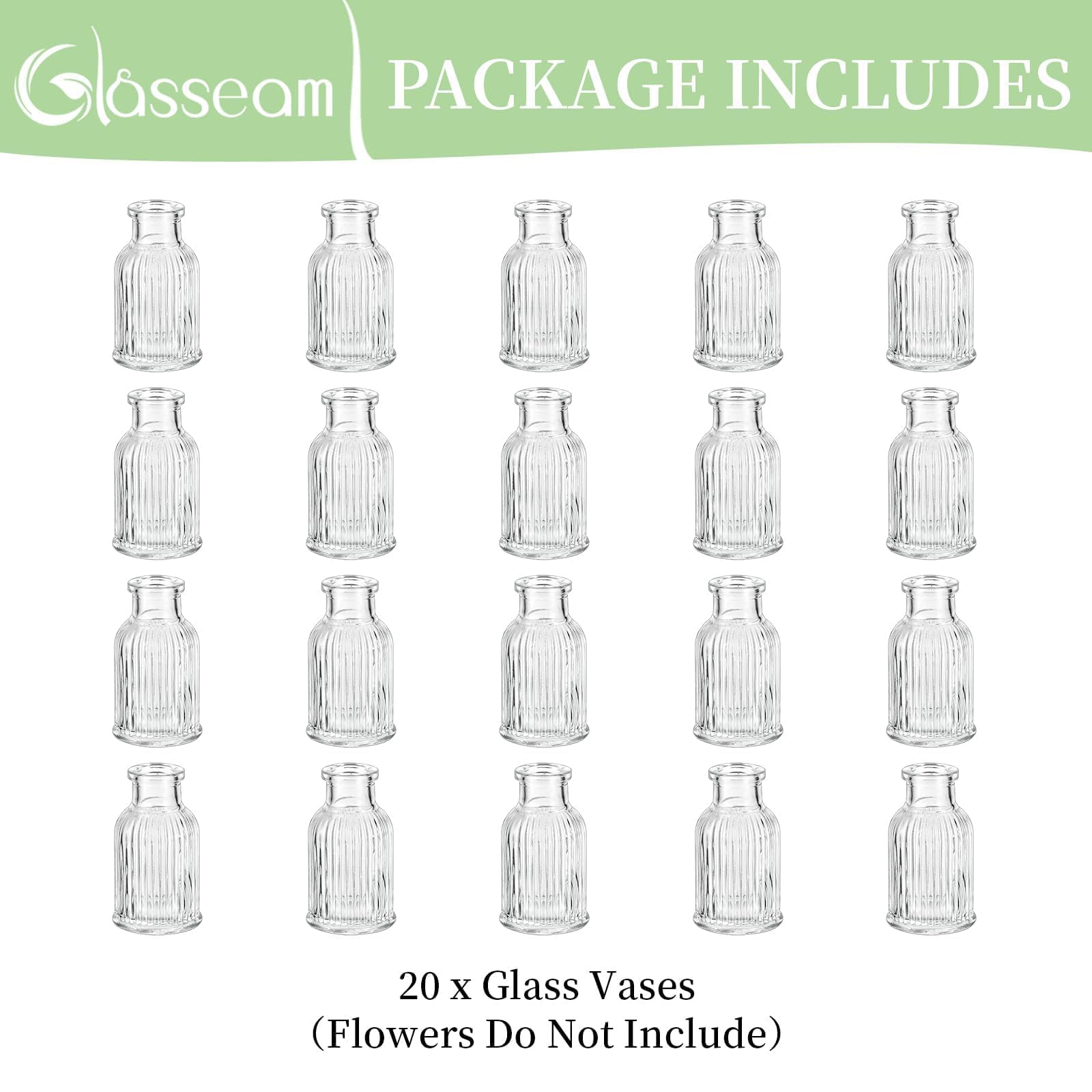 Glasseam Vaso di Vetro per Centrotavola: Set di 20 Piccoli Vasi Trasparenti per La Decorazione di Interni della Casa - Vasi Decorativi Moderni per Fiori Tulipano Rose