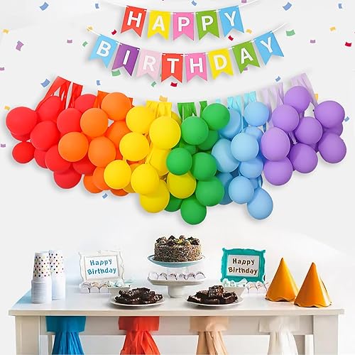 Decoraciones de fiesta de cumpleaños arcoíris para niñas y mujeres, juego de 60 globos de arcoíris de 10 pulgadas, telón de fondo de papel crepé de