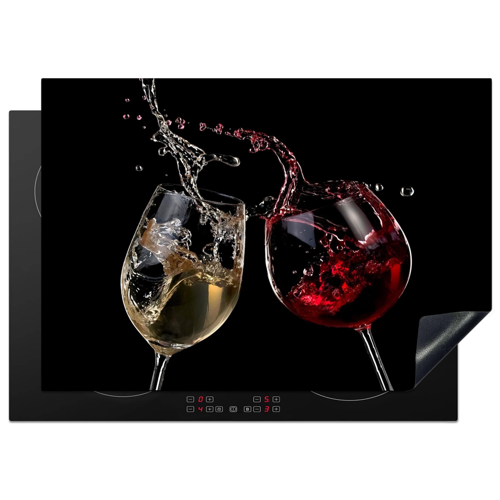 KitchenYeah© Induction Hob Protector Mat 20.5"x29.5" / 75x52 cm Stove Cap Top Cover Kitchen Cooker Covers for Electric Hobs Vinyl Red Wine - White Wine - Glass - Black