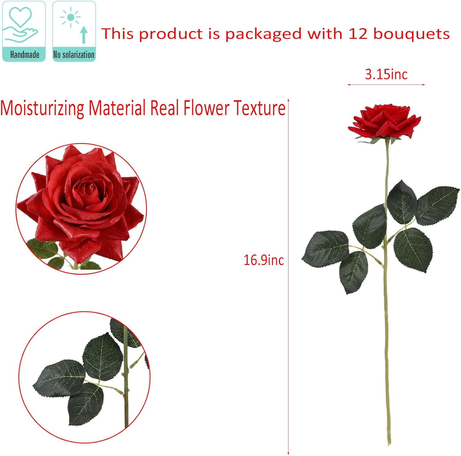 Kimura's Cabin 12pcs Red Lifelike Roses Artificial Flowers 16.9" Long Stem Real Touch Roses Fake Flowers, Faux Plants for Wedding Party Home Dining Table Centerpieces Valentine's Day Decor