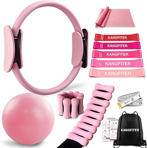 Kit de equipo de pilates para entrenamiento en casa, juego de anillos de pilates y pelota con pesas ajustables para muñeca de tobillo, bandas de