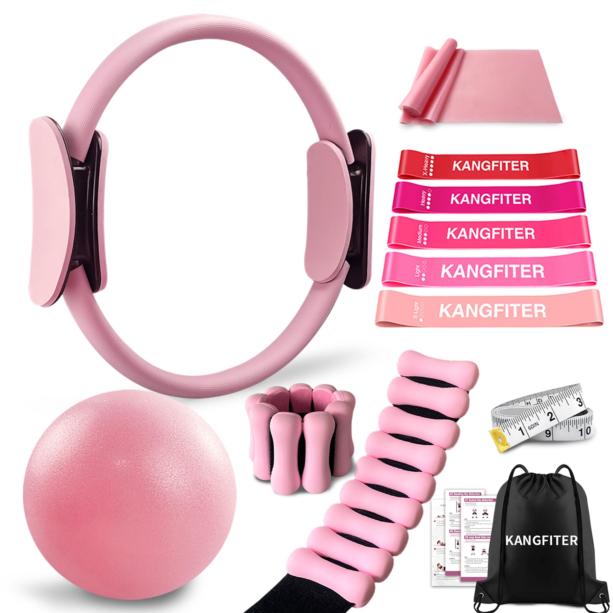 Pilates Equipment Kit for Home Workout, Pilates Ring and Ball Set with Adjustable Ankle Wrist Weights, Resistance Bands, Tape Measure, Bag, Pilates Essentials Accessories for Women Yoga