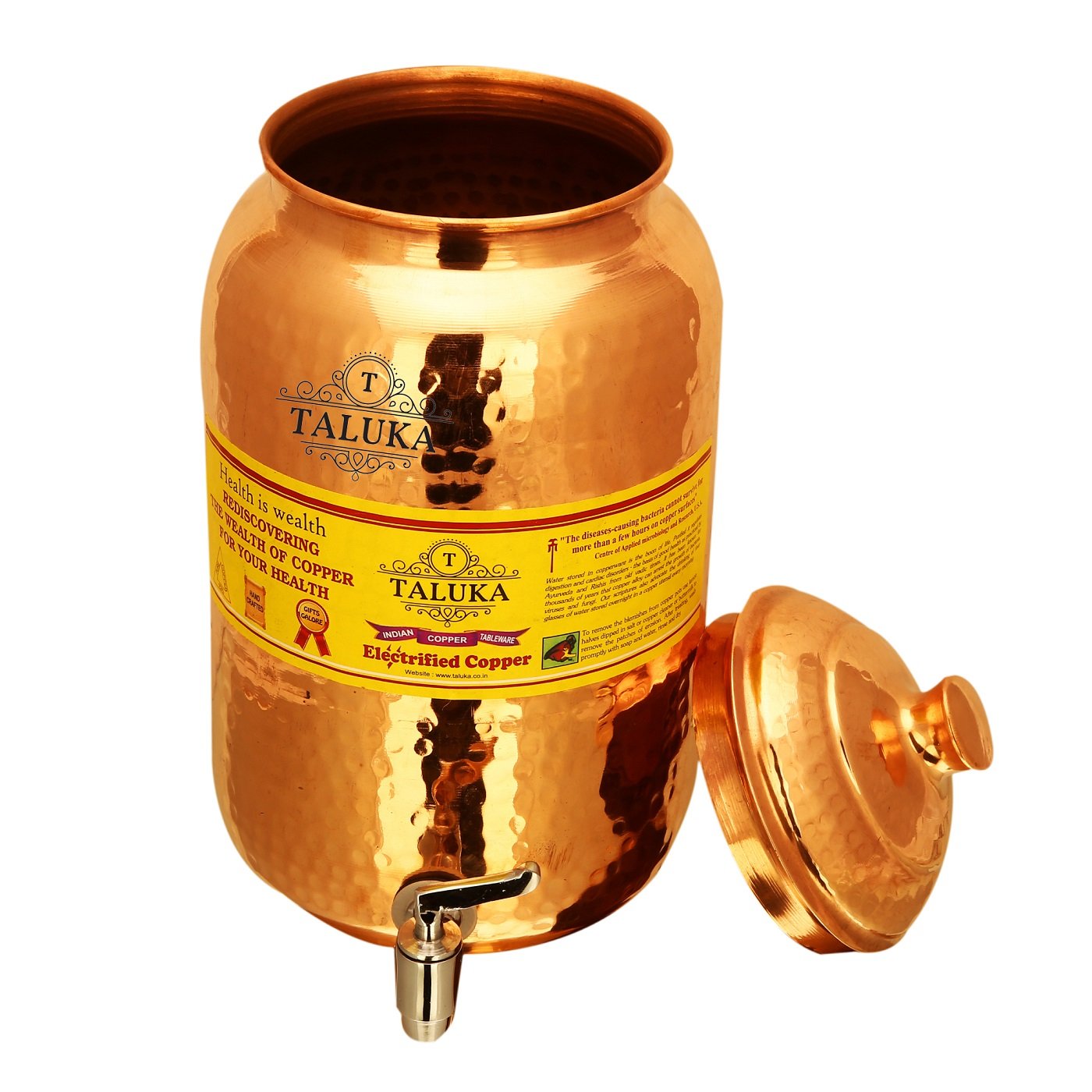 taluka 23,9 x 10,2 cm handgefertigt 100% reines Kupfer Volumen 67,6 oz Wasser Topf Speicher Wasser mit Wasserhahn Küche Home Garten Yoga Ayurveda für Gesundheit Vorteile