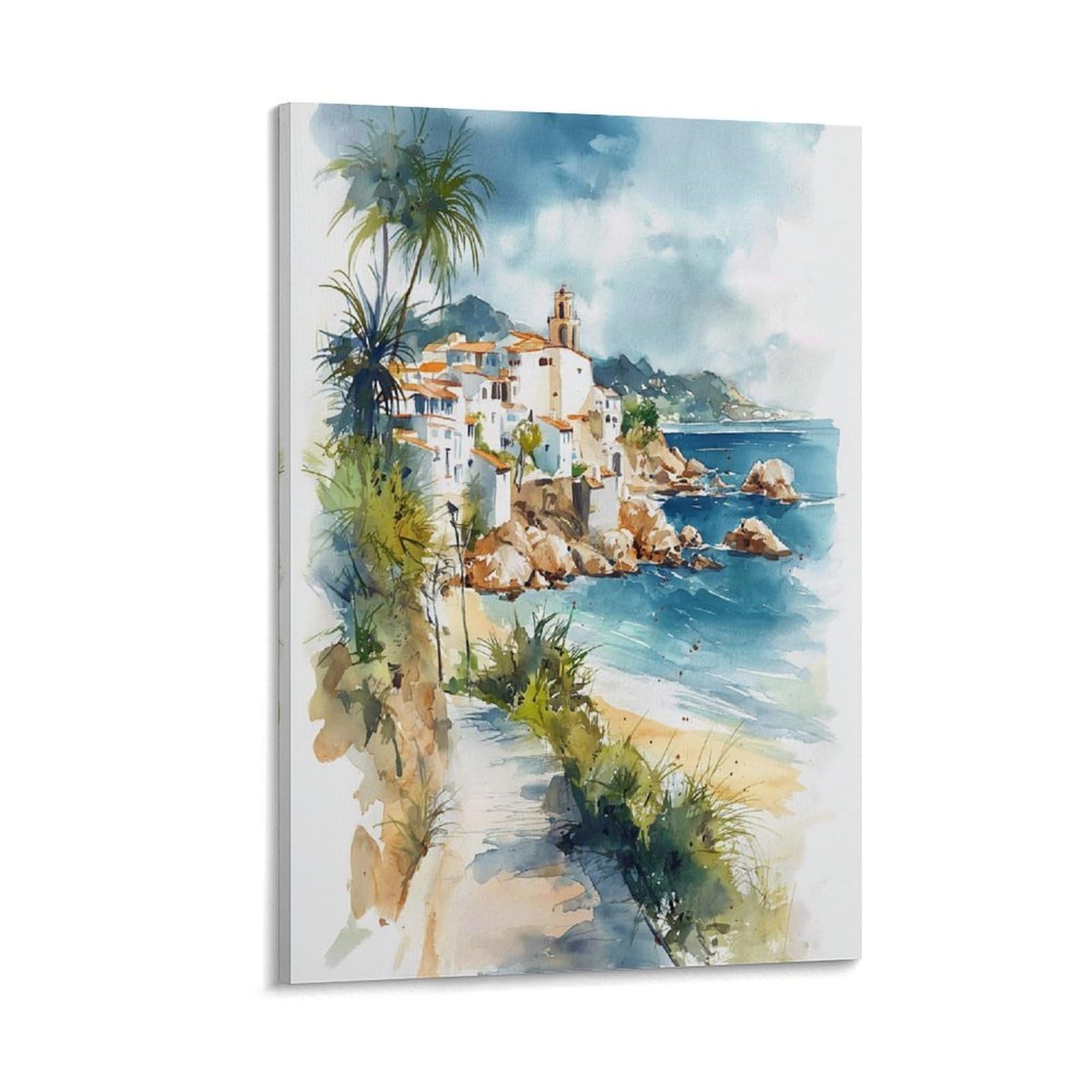 Cnaheiz Frame-Style San Juan Puerto Rico Watercolor Painting_ Tropical Travel Poster 24X36inch(60X90cm) Vintage Watercolor Canvas Art