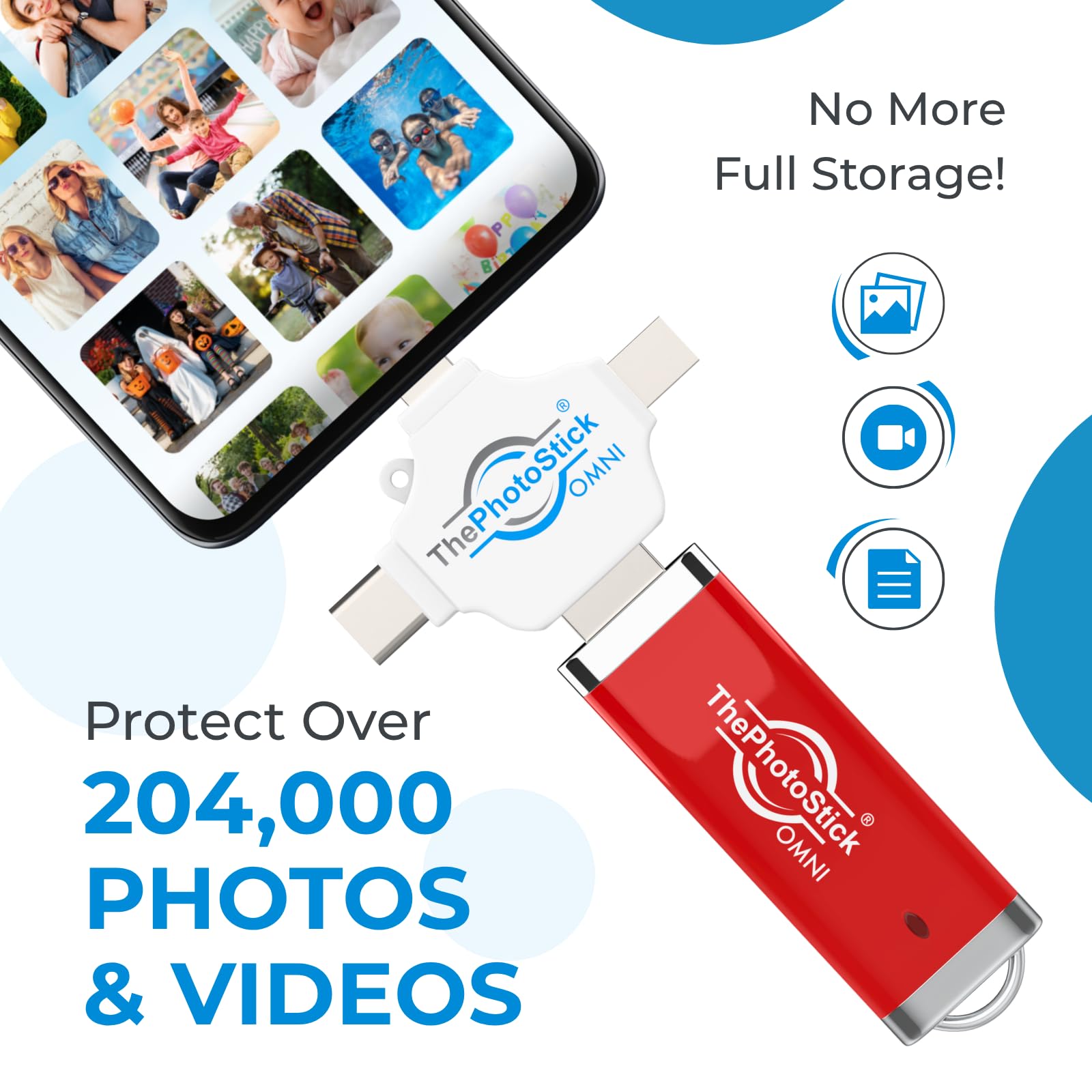 ThePhotoStick Omni - Copia de seguridad de fotos y vídeo sin esfuerzo para dispositivos Apple, Android y Windows
