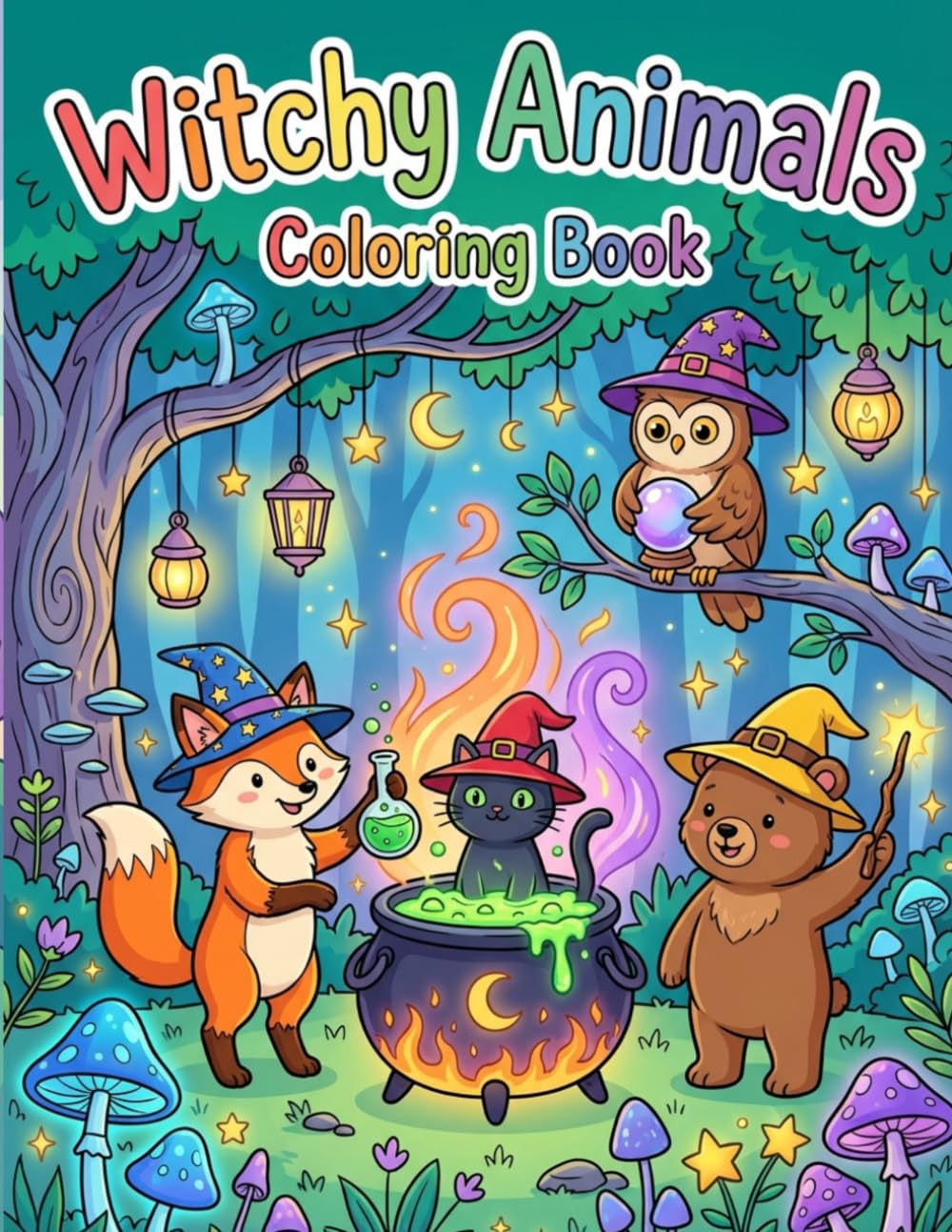 Witchy Animals Coloring Book: 40 Easy & Bold Designs for Kids, Cozy & Whimsical Illustrations for Stress Relief and Fun
