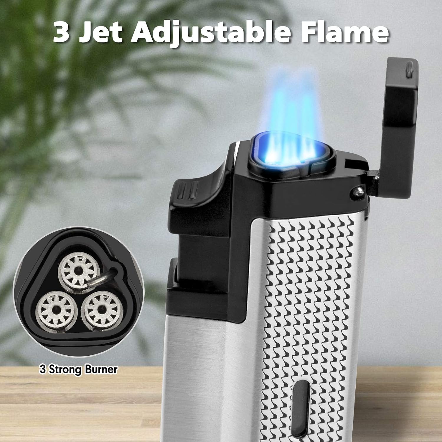 PILOTDIARY Butane Lighter, Mini Stronger Torch Lighters with Window Gauge, Refillable and Windproof Butane Torch Lighter, Great Birthday Gift for Men (Butane Gas Not Included),Silver