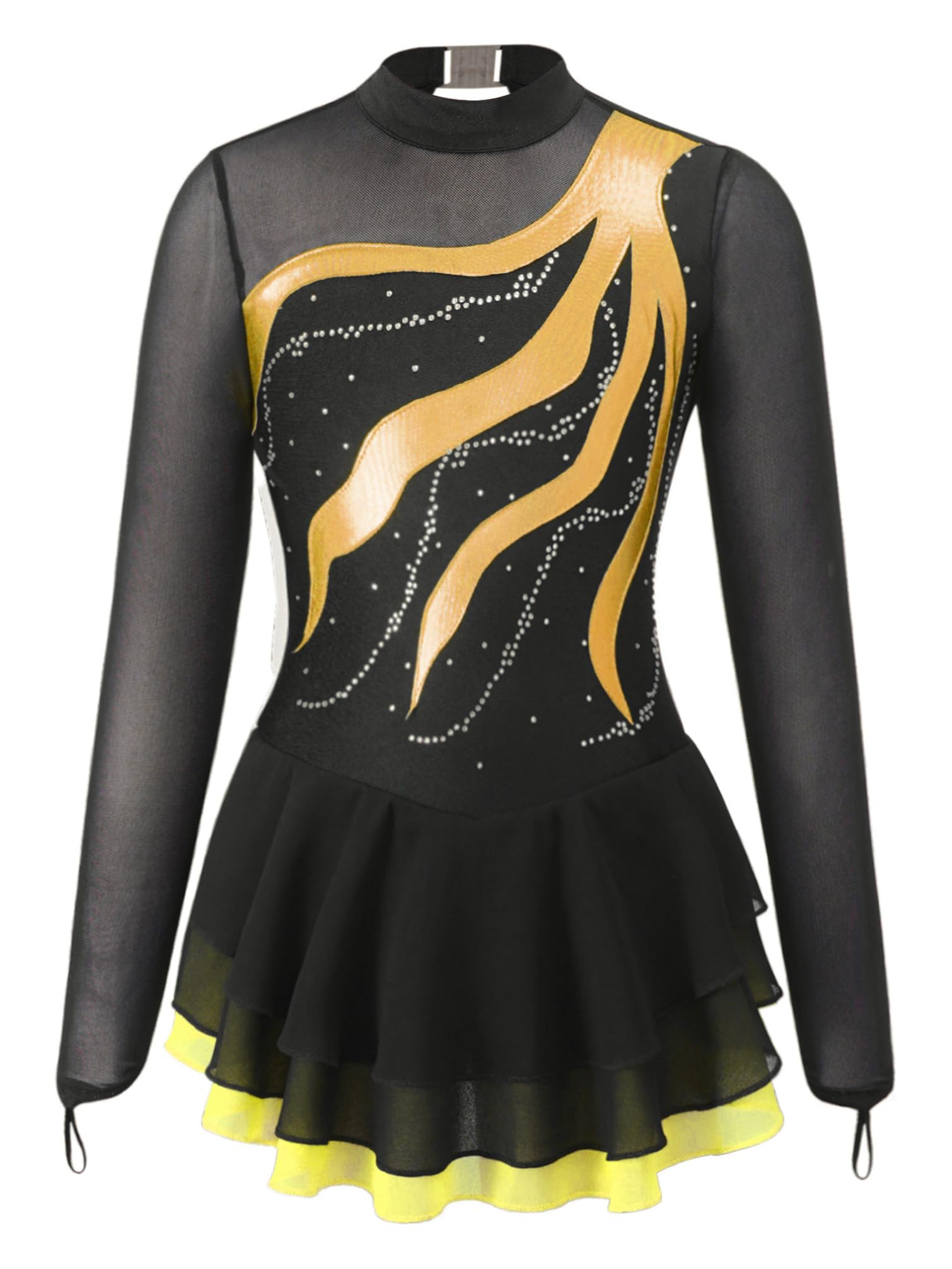 TiaoBug Kunstschaatsjurk voor meisjes, mesh, split, korte jurk, lange