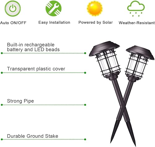 Miniatura 7 de Azirier Luces solares impermeables para exteriores luces de seguridad fáciles de instalar luces de jardín para senderos de jardín 12 unidades