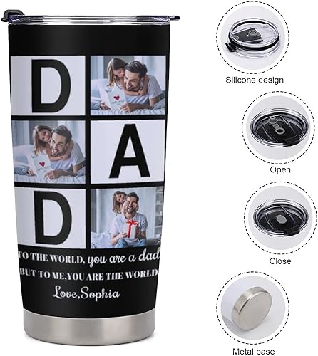 Miniatura 5 de Vaso de viaje personalizado con imagen para papá, regalo en el día del padre de parte de la hija o hijo, taza de café personalizada con taza de foto