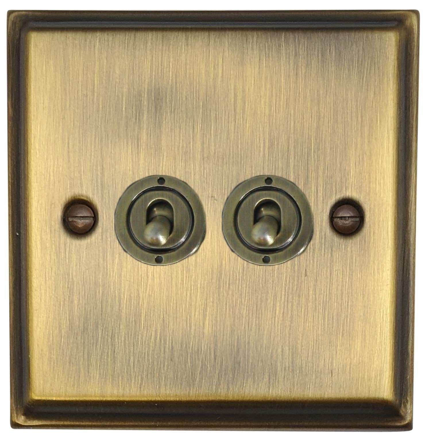 Deco Antique Brass Toggle Switch (2 Gang) - DAB282
