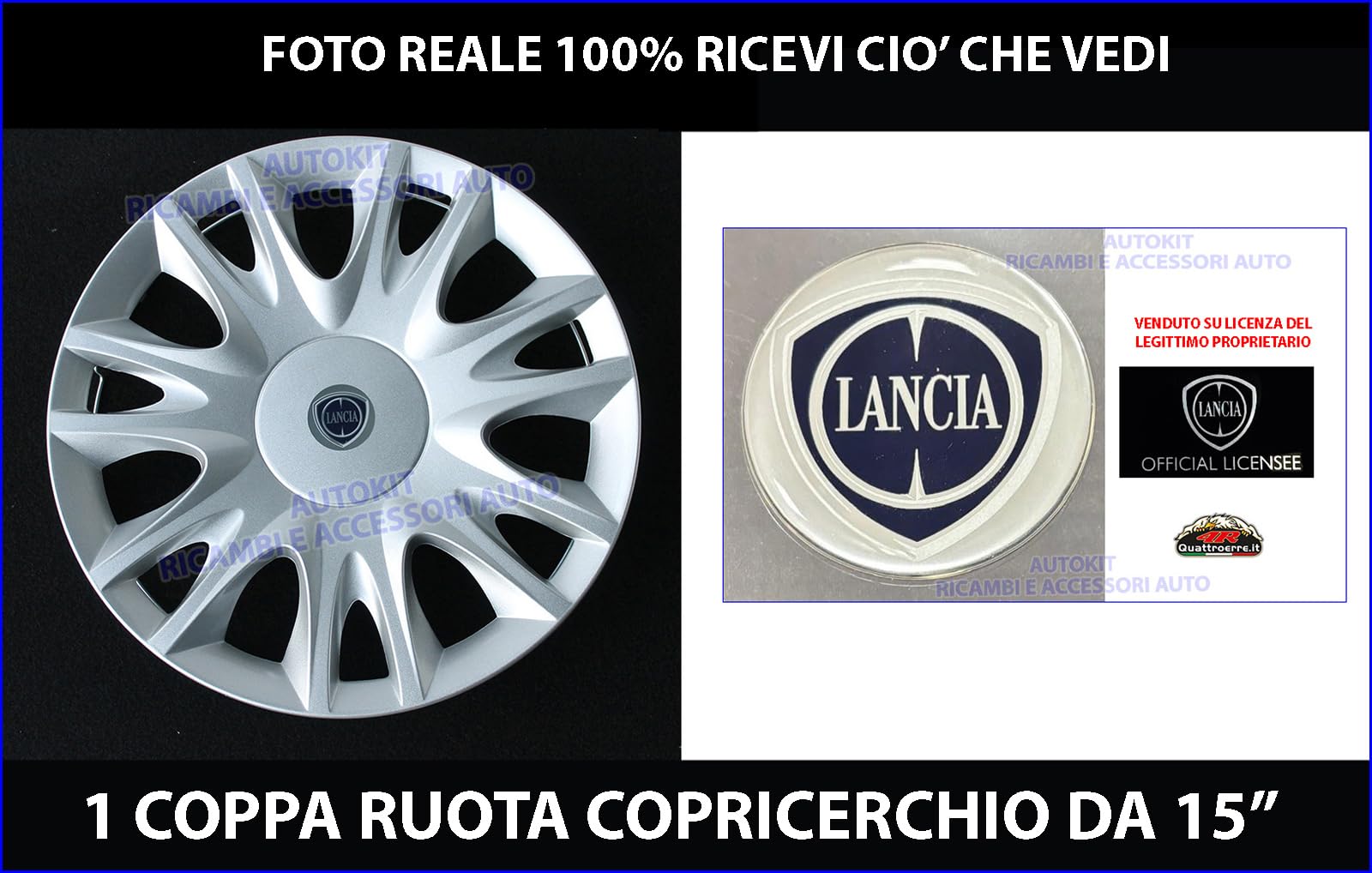 1 COPRICERCHIO COPPA RUOTA COPRIRUOTA 1 PEZZO CERCHIO Diametro 15" Completo di adesivo Specifiche per Ypsilon prodotte dal 2011 in poi - 753/15-21247
