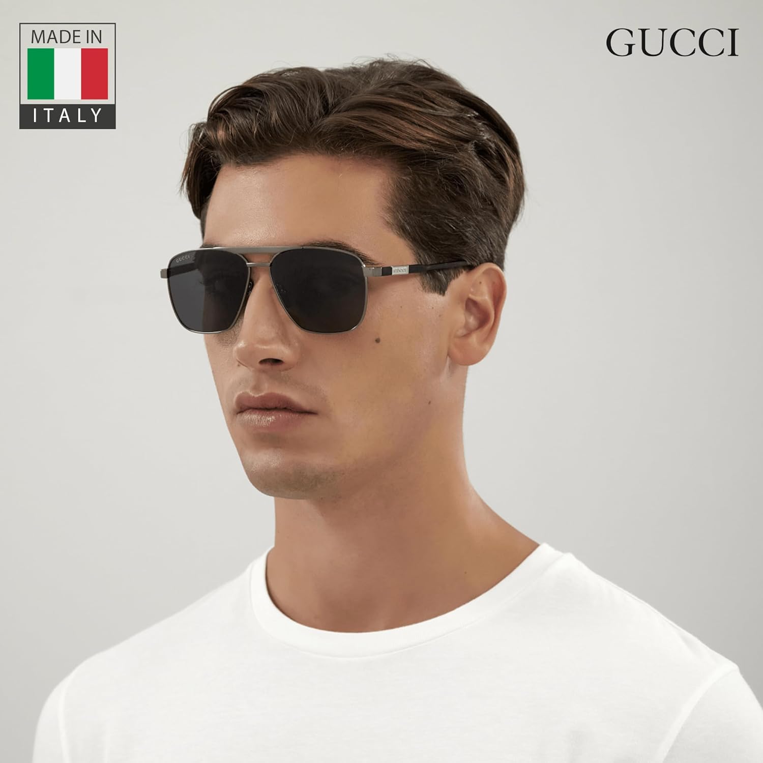 Gucci GG1164S Lettering Logo Caravan-Shaped Non-Polarized Sunglasses for Men – Includes Luxury Eyewear Kit – Gunmetal Frame with Grey Lens - Image 7