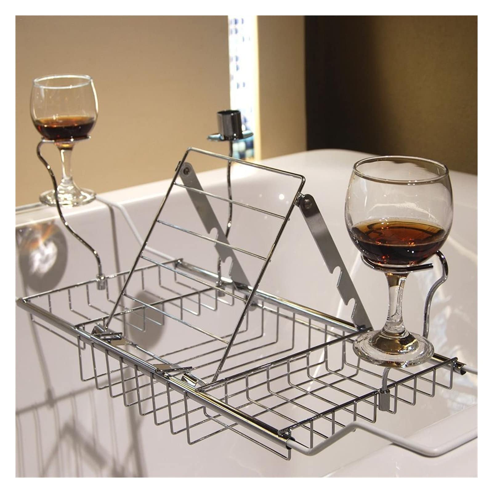 ZJHFFFG Shower Caddy Bathtub Caddy Tray Extendable Metal Bathtub Tray Spa Bathtub Caddy Organizer Rack Book Wine Tablet