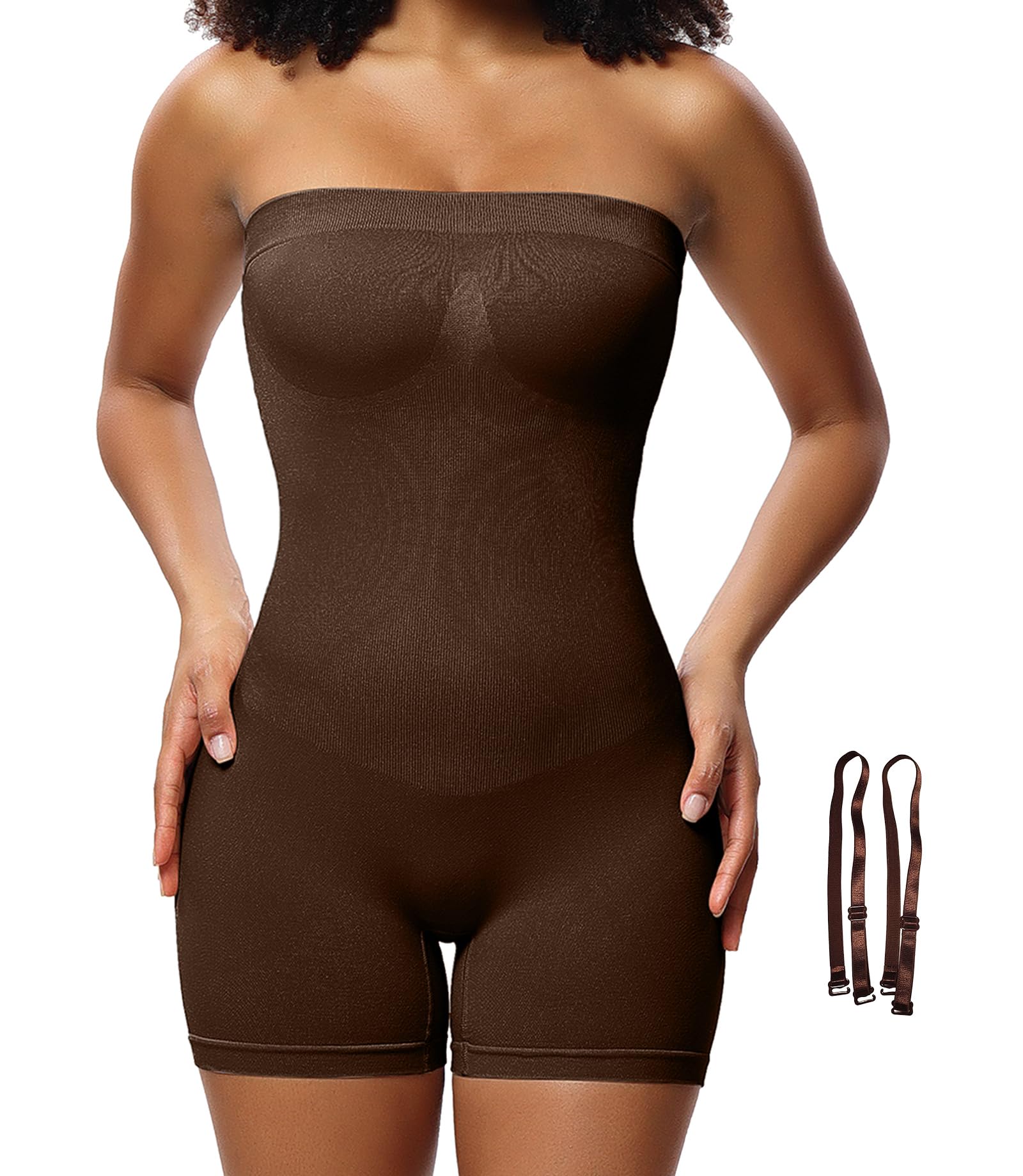 HuvgimWomen's Strapless Shapewear Shorts Bodysuit, Tummy Control Body Shaper Seamless Corset, Butt Lifting Shape wear