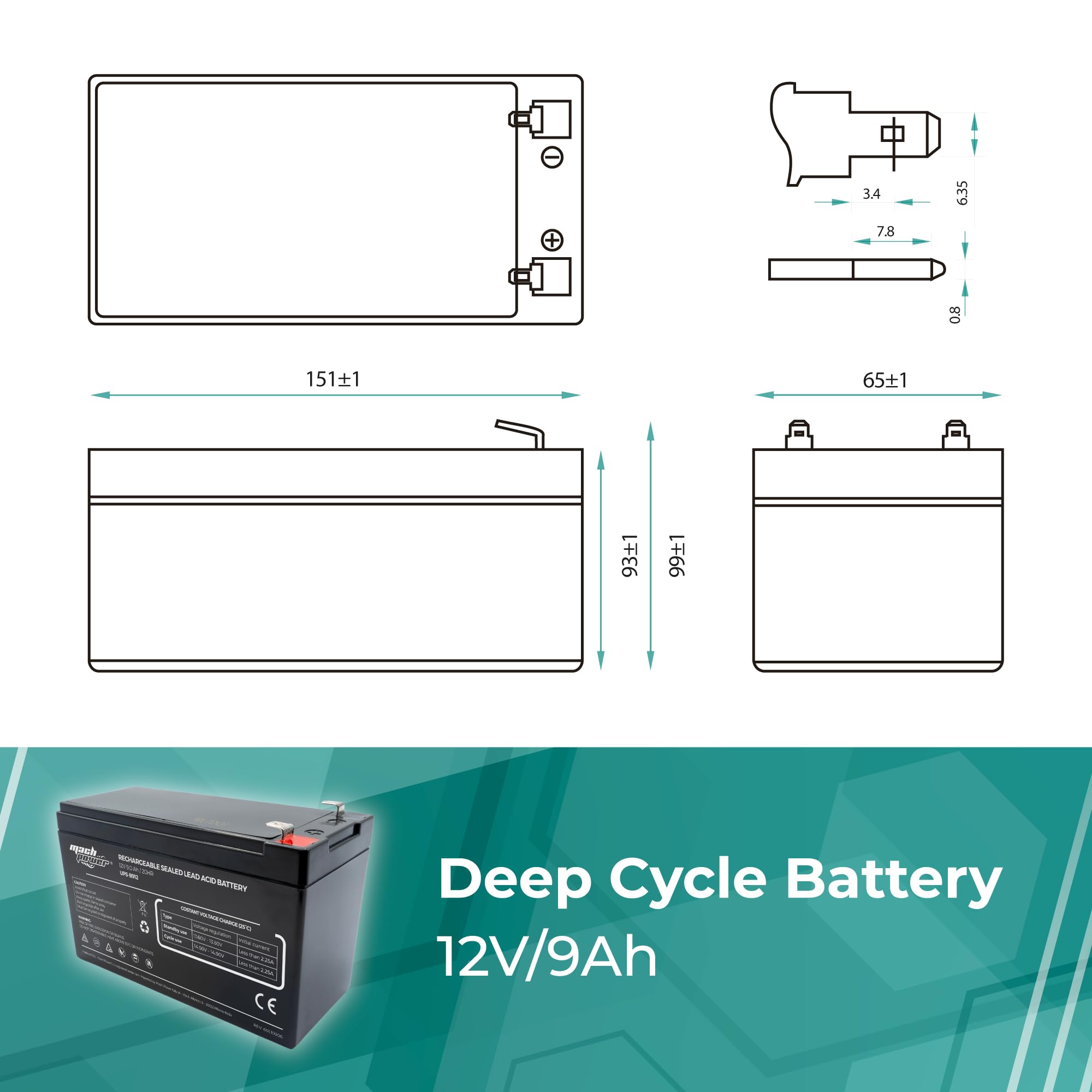 UPS-B912 Batterie pour Groupes de continuité 12 V/9 Ah