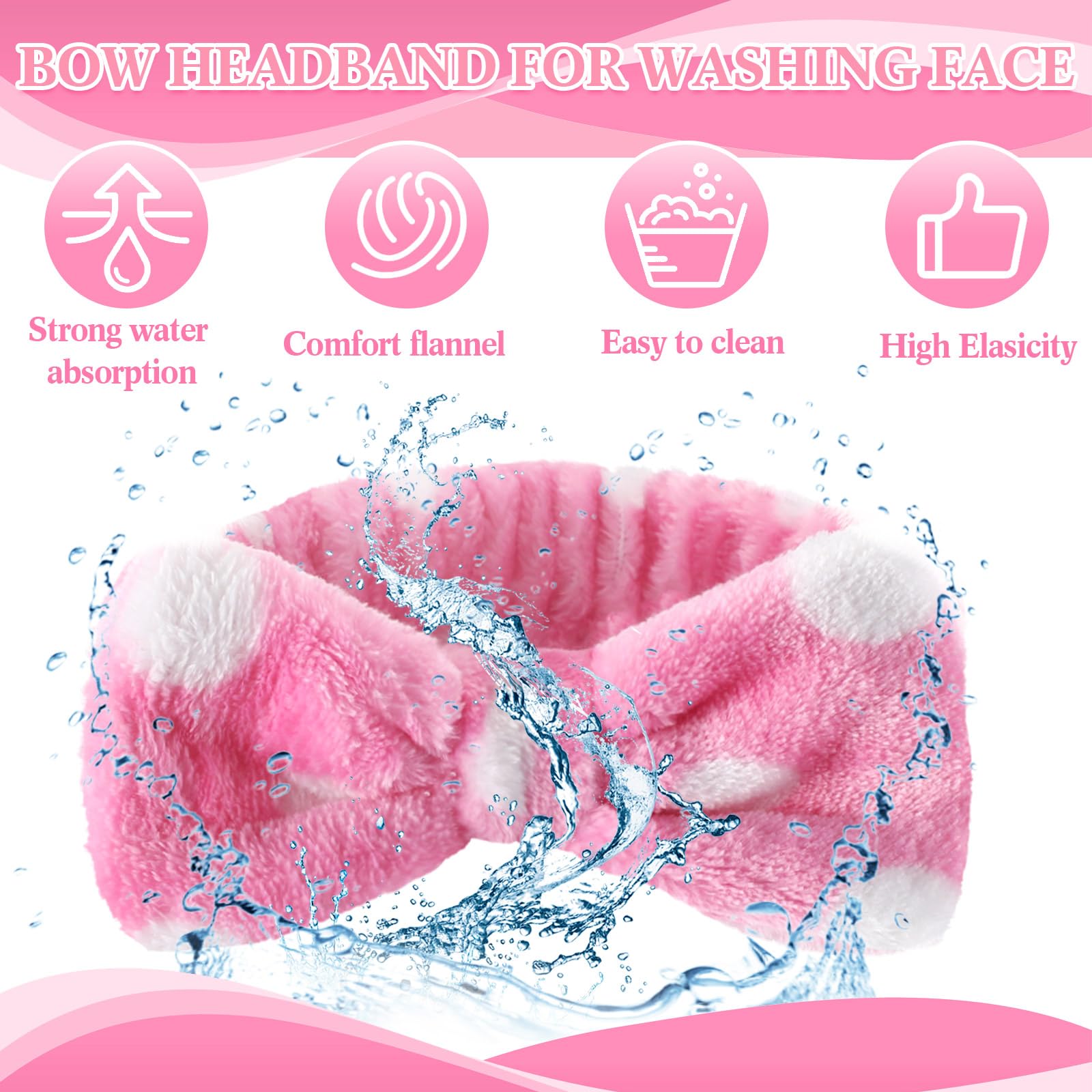 50 fasce elastiche per capelli da spa, per lavare il viso, con fiocco rimovibile, per donne, damigelle d'onore, proposte, regali in morbido pile per la cura della pelle, in microfibra, a pois