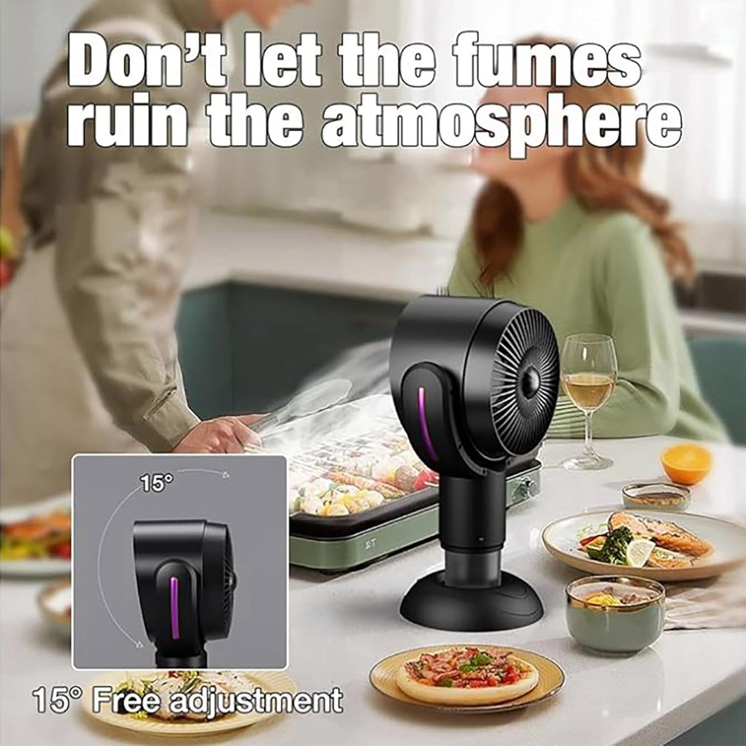 Portable Smoke Fan for Smoking Indoors, Rechargeable Smoke Eliminator for Home Smoking, Air Purifier with Removable Filter, Household Desktop Range Hood for Cooking (Purple, Plug-in)