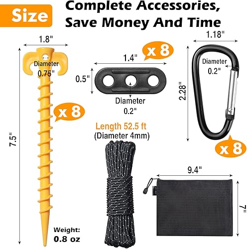 Miniatura 2 de 26 piezas, estacas para inflables, estacas de tienda de campaña resistentes con cuerda y gancho de clip, ajustador de cable, clavijas de césped de