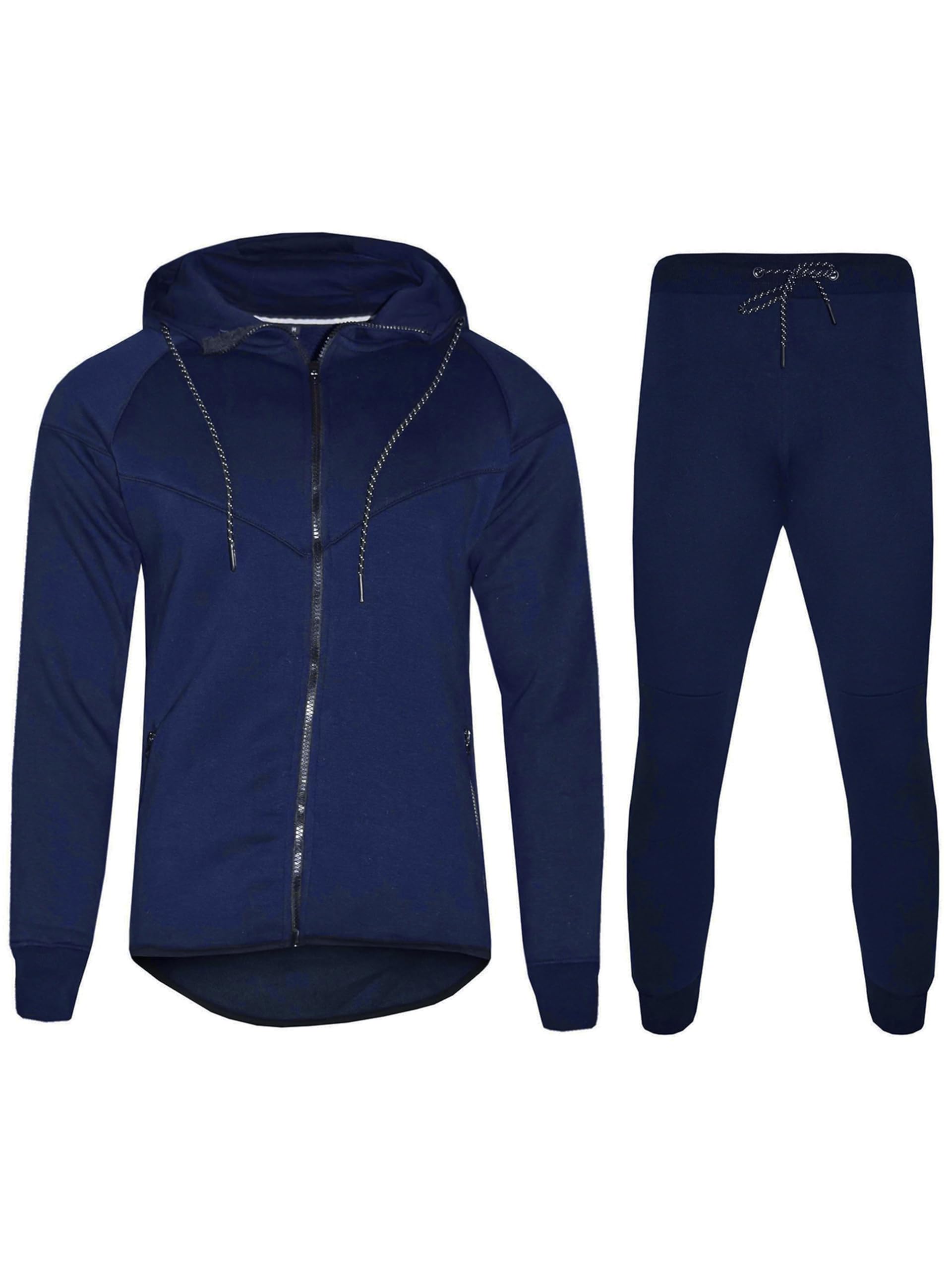 Love My Fashions® Men’s Tracksuit Full Sleeve Contrast Fleece Top & Bottom Cord Set Zipper Hood Jogging Suit Set Plus Sizes