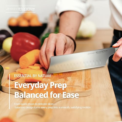 Miniatura 6 de Cuchillo Nakiri de 6.5 pulgadas, hoja de acero sueco afilada, mango de madera de olivo italiano, cuchillo para verduras de estilo japonés con borde