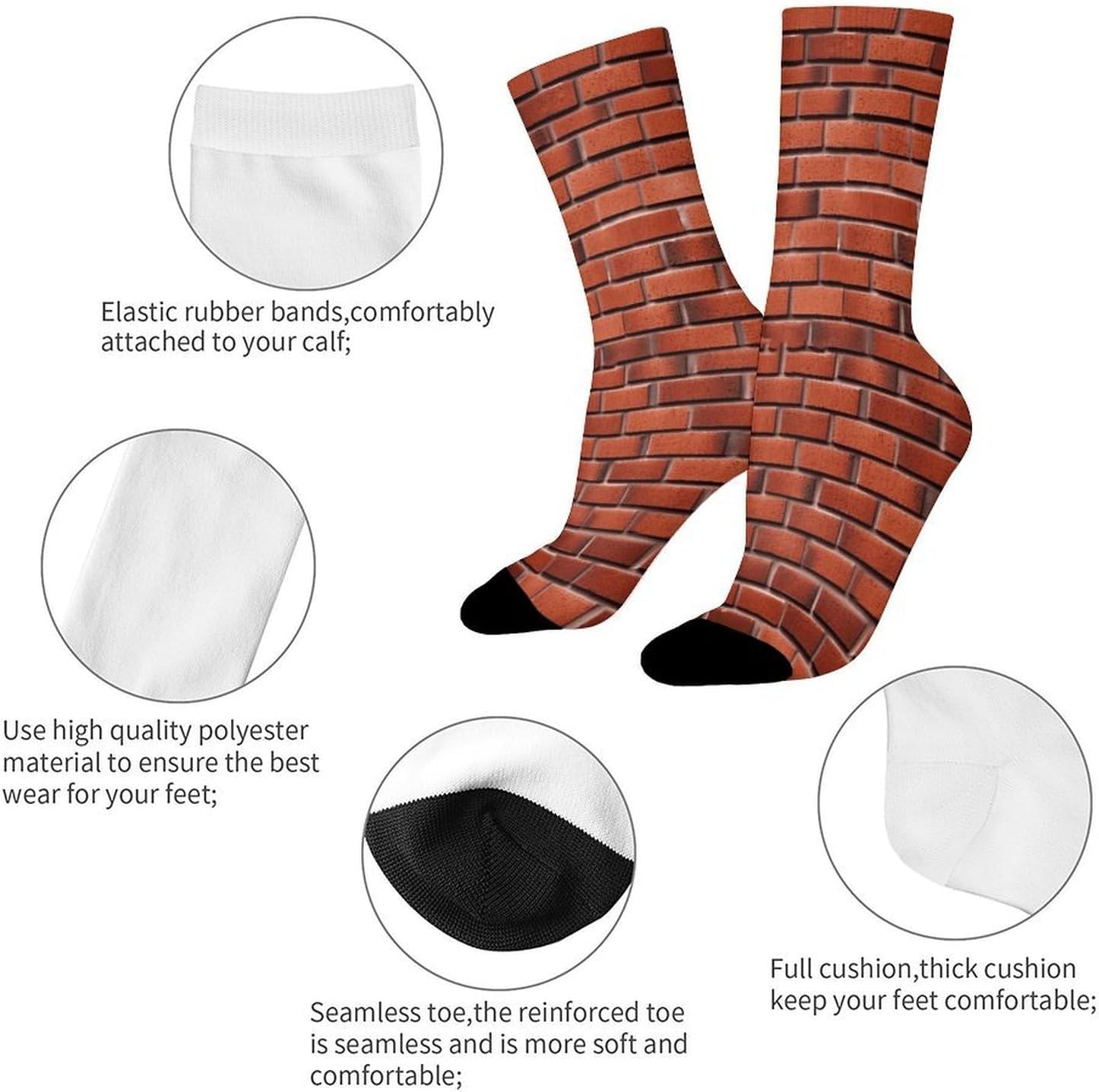 Moisture Wicking Socks, Breathable, Lightweight Crew Sock, Casual | Red Brick Wall Work Socks for Women Men, Elastic Soft Boot Socks for Travel, Seamless