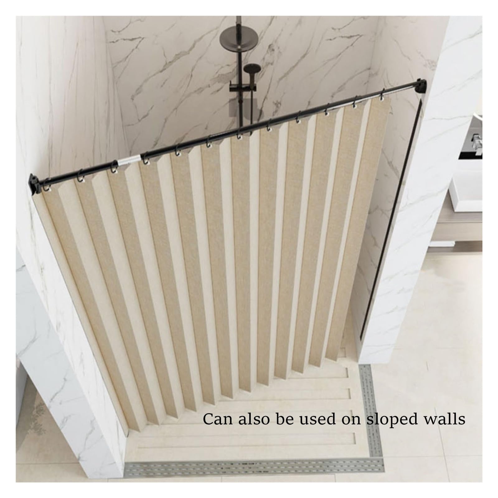 Duschvorhang Wasserdicht, Badewanne Vorhang mit Wandmontierte Duschvorhangstange, Verstellbarer Winkel, Leinenimitat Badezimmer-Trennvorhang, Ohne Bohren(Grau,W 120 x H 200 cm)