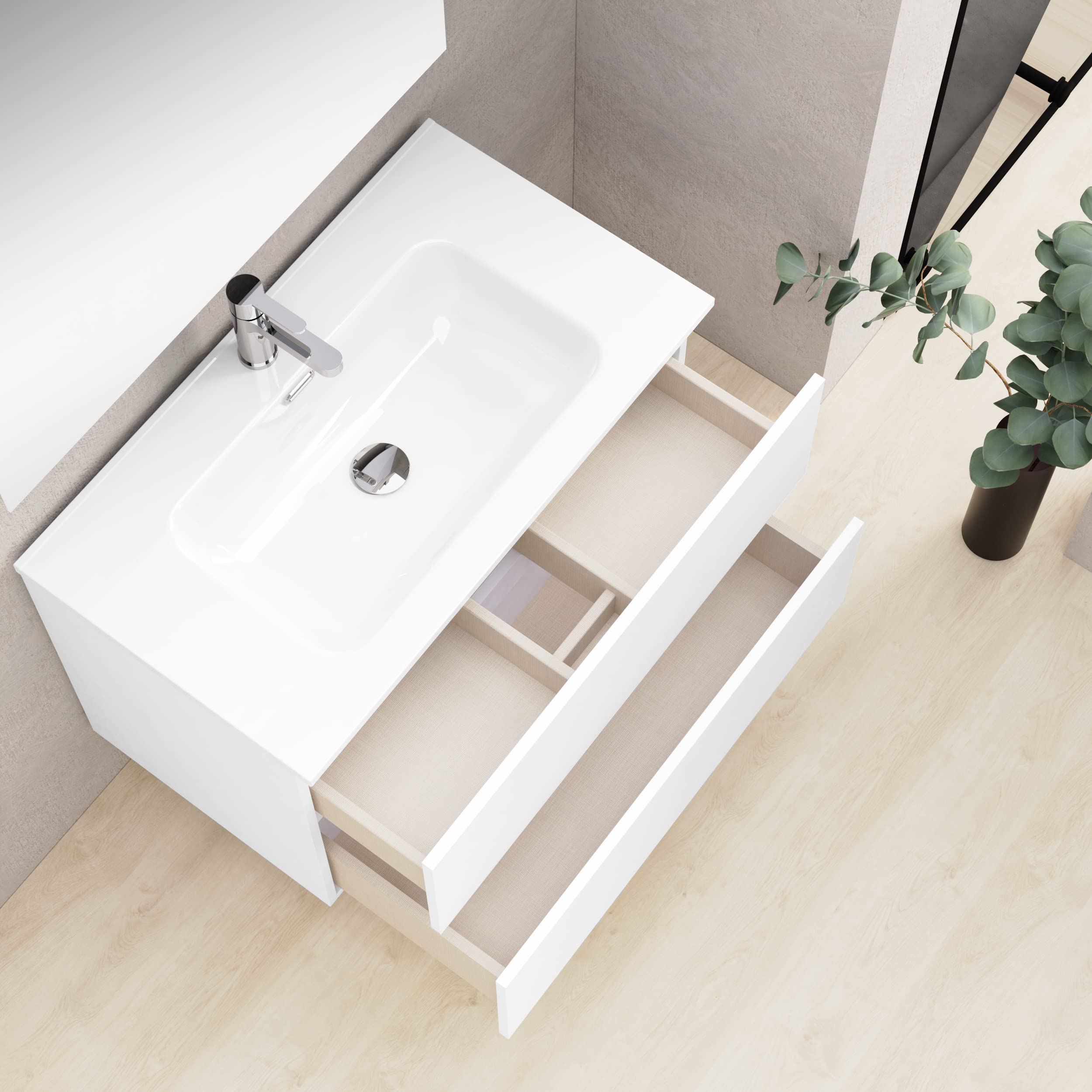 Composizione bagno sospesa 120cm - Lavabo a doppia vasca| Colore Mobile Finitura Legno Marrone - 8702