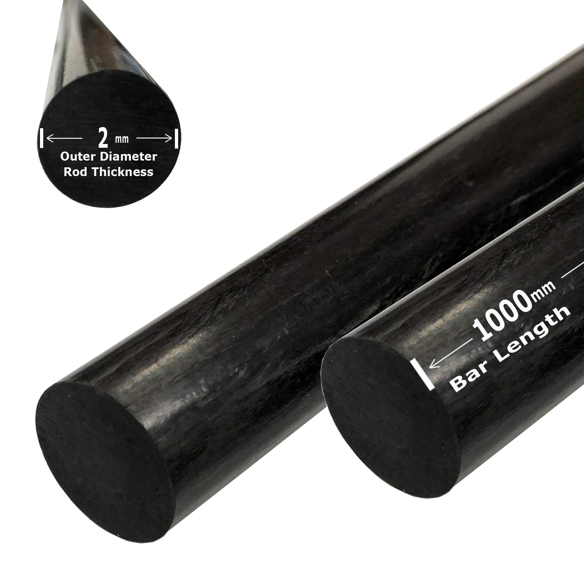 (4) Pieces - 2mm x 1000mm Carbon Fiber RODS - Solid Pultruded Round Rods. Super High Strength for RC Hobbies, Drones, Special Projects - (4) Rods