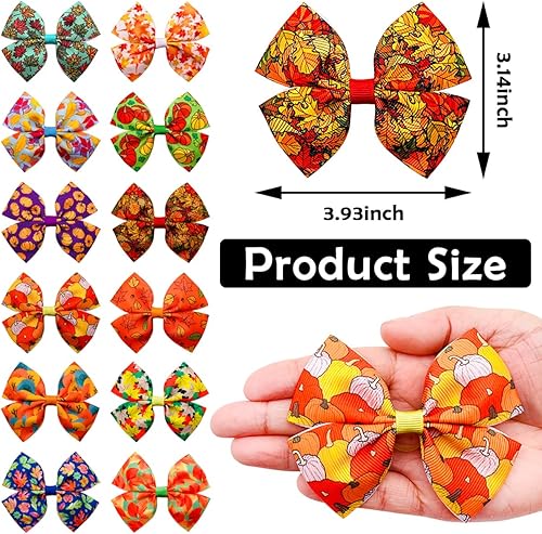 Miniatura 2 de 24 unids12 pares de lazos para el pelo de perro grande de 4 pulgadas, otoño para perros grandes, patrón de otoño de arce, calabaza, cosecha, hojas