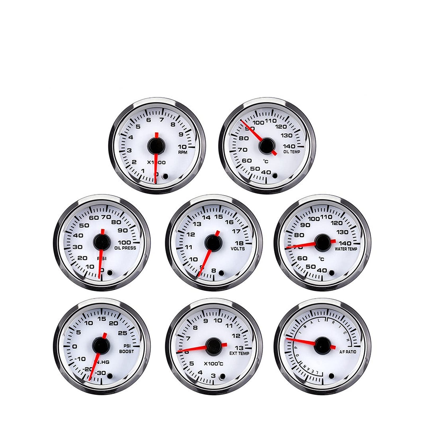 52mm Wzmocnienie Tachometr Voltmeter Ratio paliwa powietrza TEMP WODY TEMP TEMP OLEJ EGT. Wymiernik Zmień 7 kolorów FIT dla samochodu 12V