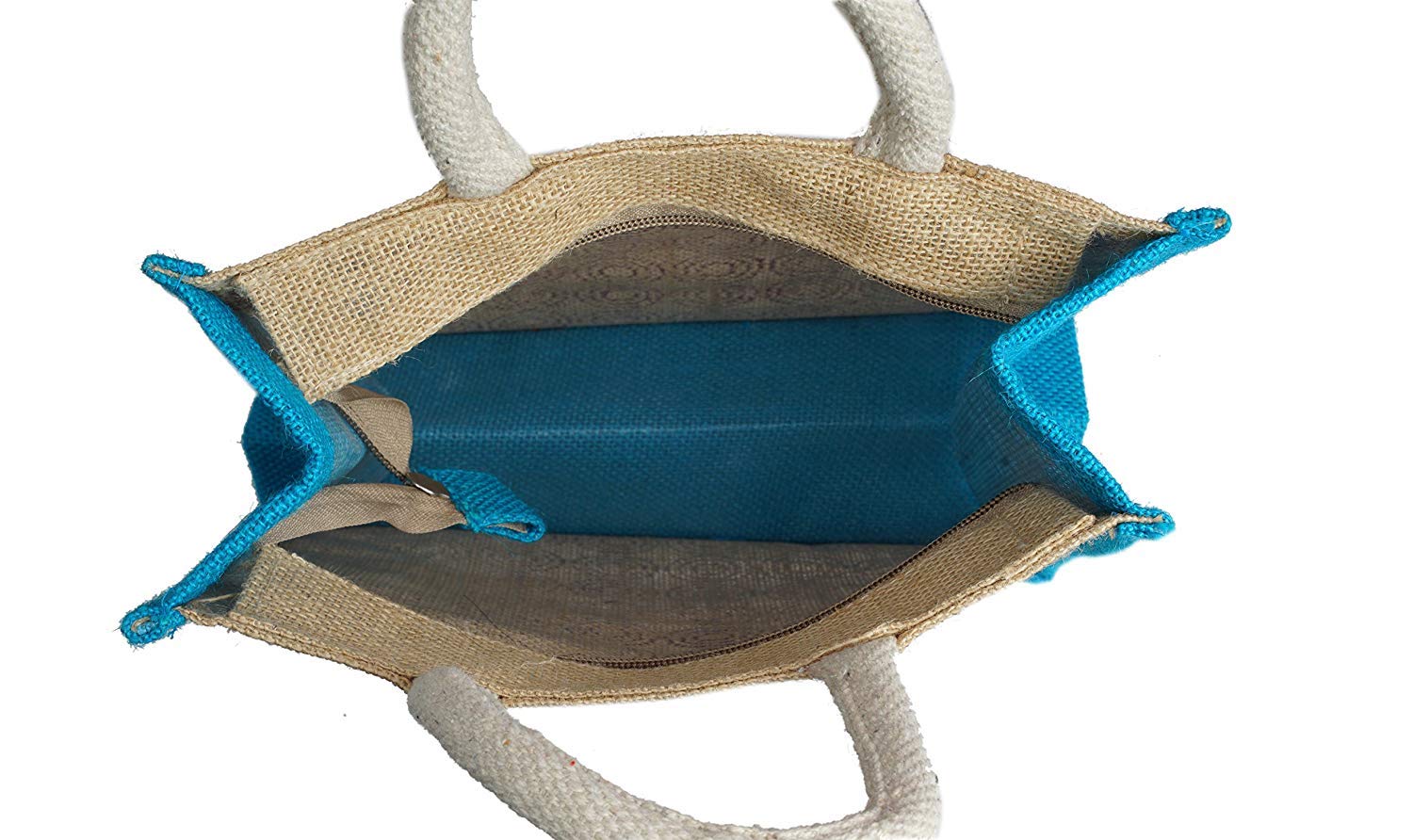 RSN Reusable Printed Jute Lunch Bag for Men, Women & Girls (Brown and Blue) 1