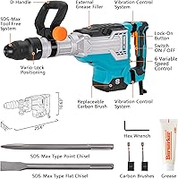 Vista 2 de Berserker 1700W Martillo de demolición eléctrico de 25 libras SDS-Max, martillo de demolición de 1-9/16" de 14 amperios con cable, martillo pesado